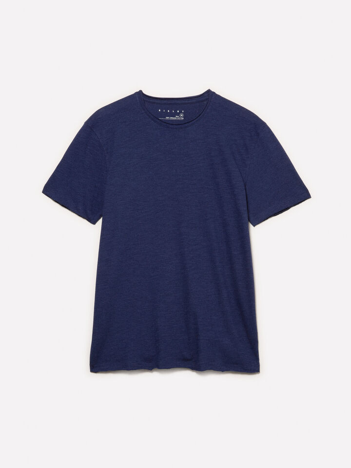 Blue slim fit short sleeve t-shirt - men's short sleeve t-shirts - Dark Blue | Sisley image number 1